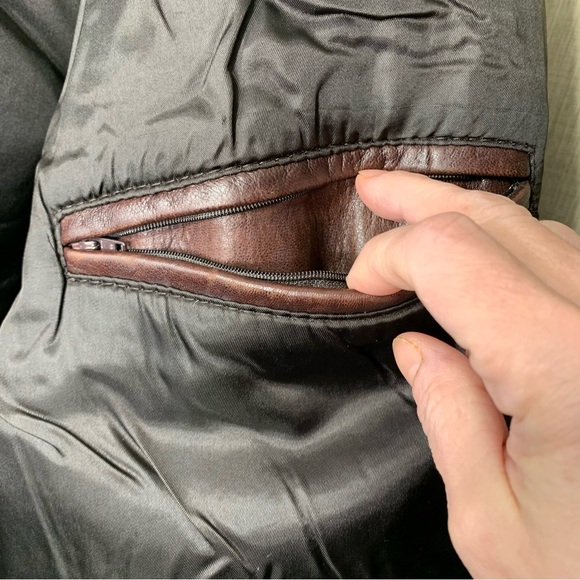 Aquascutum London Vintage Brown Leather Coat Sz 44 XL Oversize Aviator Collar - Picture 5 of 16